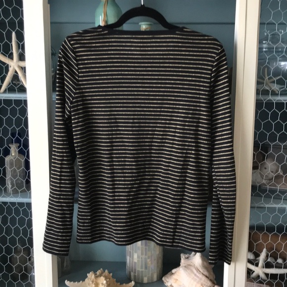 Ralph Lauren Black & Gold Striped Long Sleeve Henley Top, S - Picture 3 of 8